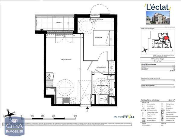 Appartement à louer 2 pièces 43.5m²