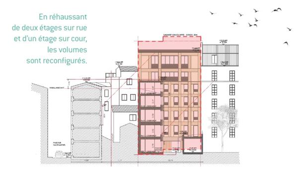 appartement T2 neuf dans immeuble restauré à vendre PARIS 17e, surface 43,90 m2 + terrasse 13,80 m2