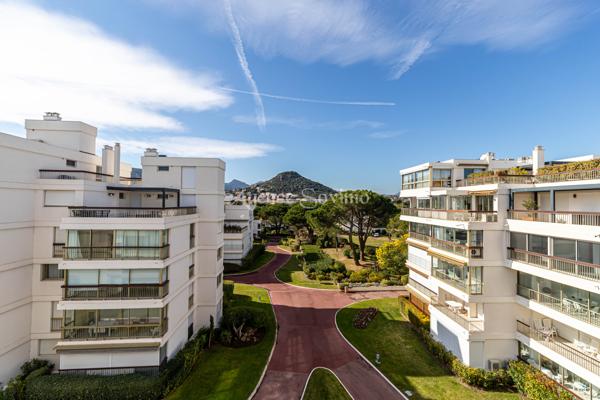 Appartement 2/ 3 pièces belle vue mer dans une résidence avec piscine, tennis, parc et plage.
