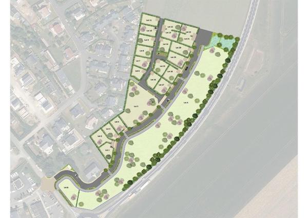 ETERVILLE. A quelques minutes du centre ville de Caen, accessible par piste cyclable, ans une commune avec commerces de base, terrain viabilisé de 428 m², libre choix constructeur.