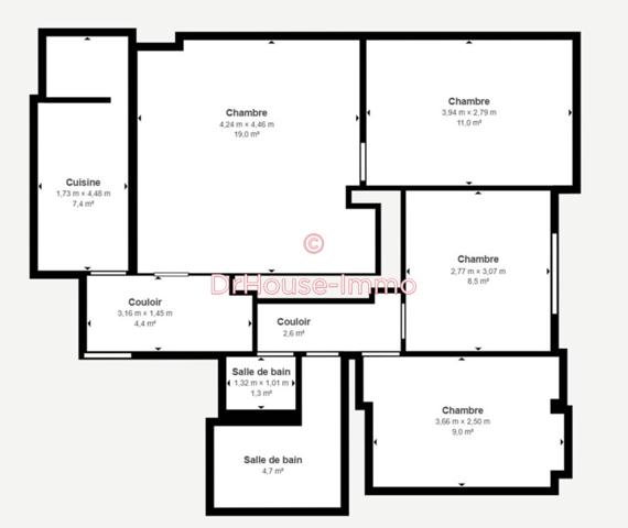 Appartement à vendre 4 pièces de 71 m²