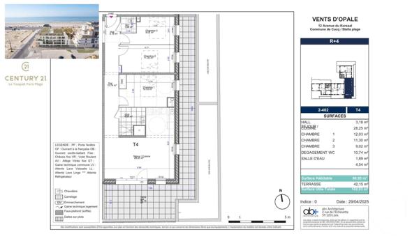 Appartement F4 à vendre  4 pièces - 80,95 m2 CUCQ - 62