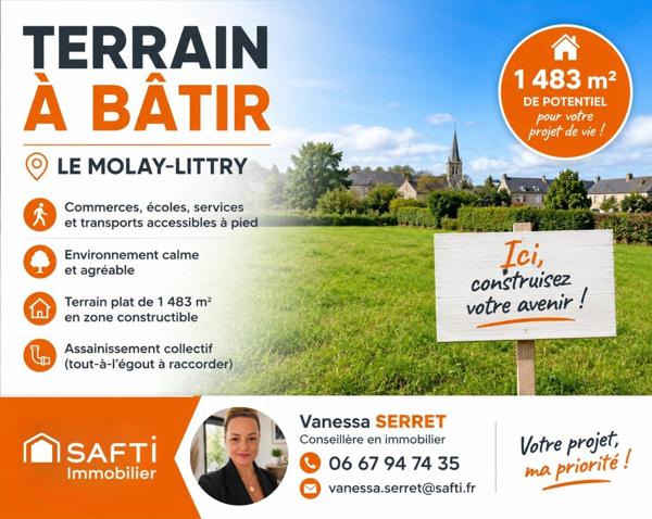 Terrain constructible de 1483 m² en plein cœur du Molay-Littry