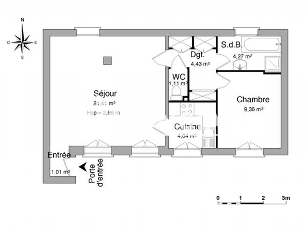 Location Appartement 2 pièces 48.63 m² - 196 RUE MARTAINVILLE Rouen 76000