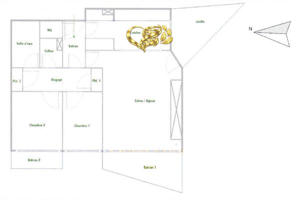 "CORNOUILLER EDEN" : Appartement RDC de 64 m² - 2 chambres – 2 extérieurs - cave – parking