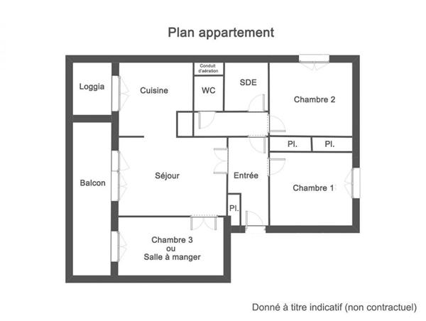 Appartement T4 - 67.52m² - 3 chambres - climatisation - balcon - loggia - garage - cave