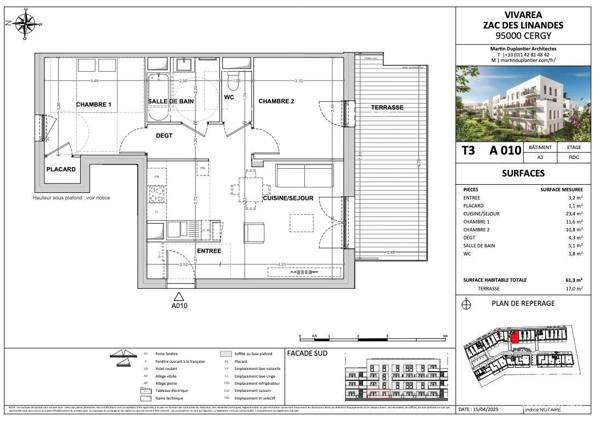 Appartement à vendre 3 pièces 61 m² Cergy