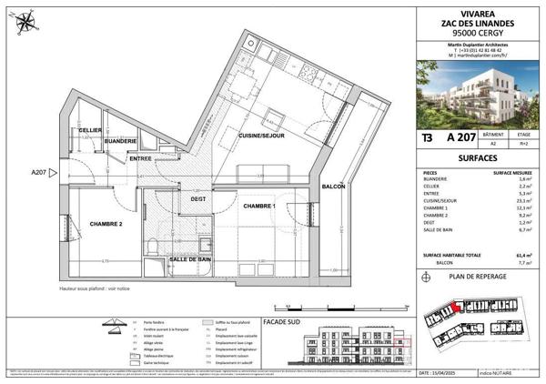 Appartement à vendre 3 pièces 61 m² Cergy