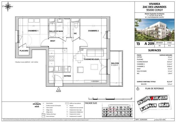 Appartement à vendre 3 pièces 61 m² Cergy