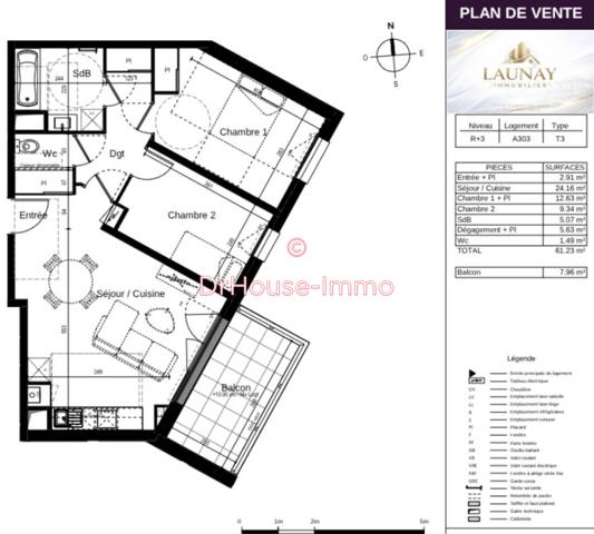 Appartement à vendre 3 pièces de 61 m²