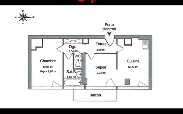 Appartement à vendre    2 pièces • 45 m2 Gaillard