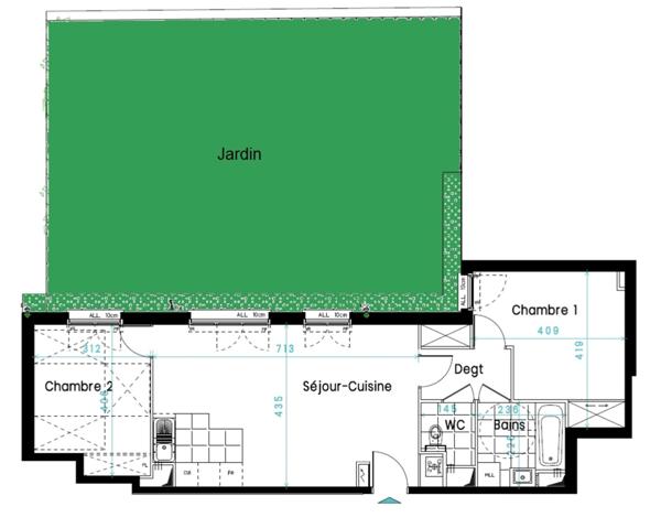 Appartement T3 neuf à vendre VERSAILLES (78), surface habitable 67,64 m2 + jardin 83 m2 + park s-sol