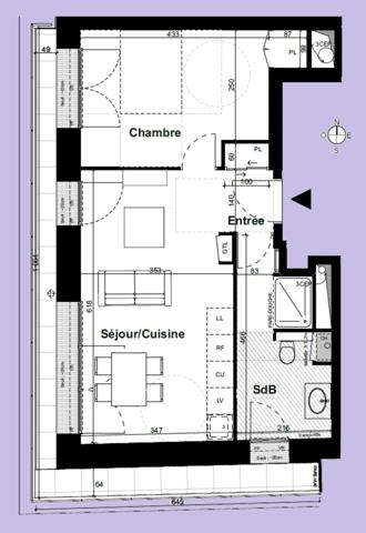 appartement T2 neuf à vendre PARIS 20e, surface habitable 44.80 m2 + terrasse 8.63 m2