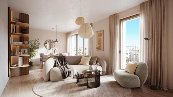 appartement T2 neuf à vendre PARIS 20e, surface habitable 44.80 m2 + terrasse 8.63 m2