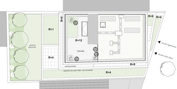 appartement T2 neuf à vendre PARIS 20e, surface habitable 44.80 m2 + terrasse 8.63 m2