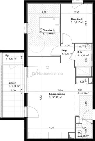 Appartement à vendre 3 pièces de 69 m²