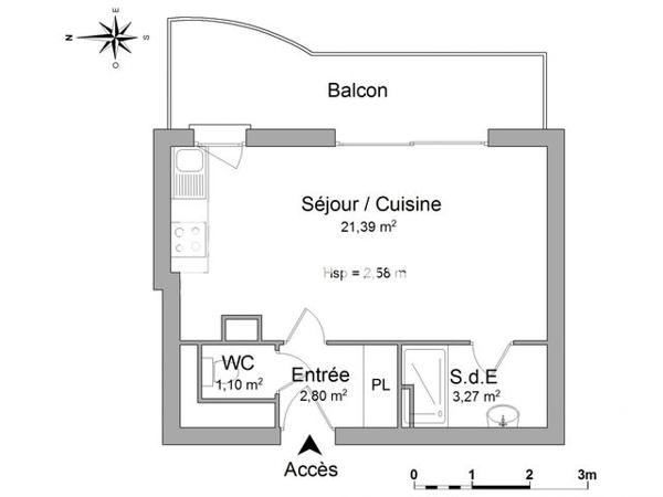 Location Studio 28.6 m² - 18 RUE DES SOURCES Le Plessis Robinson 92350