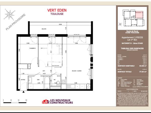 Location Appartement 3 pièces 63.68 m² - 8 RUE GEORGES PAYAN Toulouse 31400