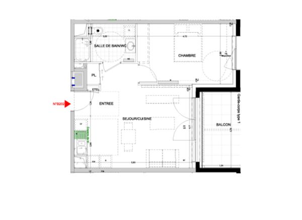 Dpt Meurthe et Moselle (54), à vendre NANCY appartement T2 de 45,73 m² - Terrain de 0 loggia 7,30 m²