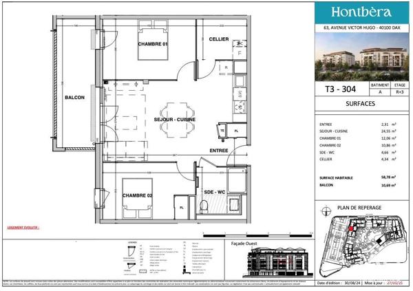 Appartement à vendre 3 pièces 59 m² Dax