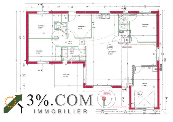 MAISON 4 CH de 2022 Plain-pied 104 m² avec Garage sur Terrain 486 m² Savenay (44260)
