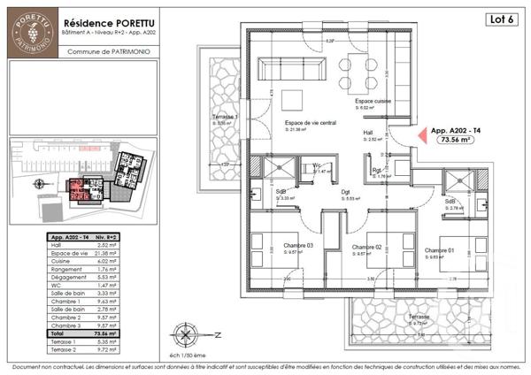 Appartement T3 à vendre  3 pièces - 63,09 m2 PATRIMONIO - 202