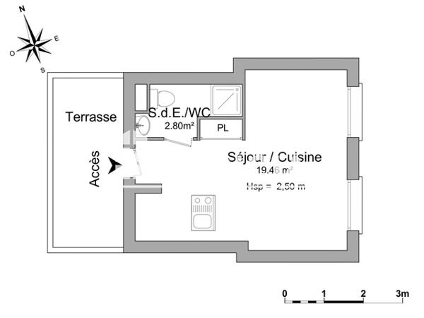 Location Studio meublé 22.26 m² - 136 COURS BERRIAT Grenoble 38000