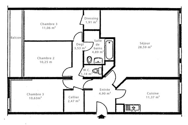 Nanterre (92000) Appartement traversant de 4 pièces sur 90,98 m² Carrez avec balcon, cave et box fermé en sous-sol pour 420 000