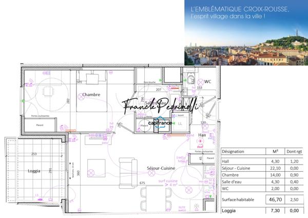 Spacieux T2 46.70 m² de standing – Lyon 4ᵉ Croix-Rousse Garage inclus