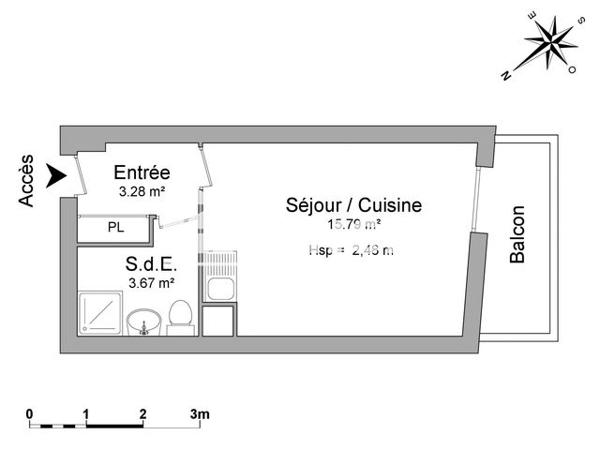 Location Studio 22.74 m² - 4 RUE MONSEIGNEUR DUCHESNE Rennes 35000