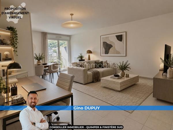 QUIMPER – APPARTEMENT T2 DE 50 M² ENVIRON – REZ-DE-CHAUSSÉE – RÉSIDENCE SÉCURISÉE DE 2003 – BALCON – CHAMBRE AVEC PLACARD – CUISINE AMÉNAGÉE ET ÉQUIPÉE – PARKING PRIVATIF – LOCAL VÉLOS – RAVALEMENT DÉJÀ VOTÉ À CHARGE VENDEUR – DPE C.

**** Rez-de-chaussée – balcon – parking aérien privatif – ravalement de façade déjà voté et pris en charge par le vendeur. ****

Gino DUPUY vous propose, à Quimper, à proximité des commerces, des commodités et des établissements scolaires, cet appartement T2 de 50 m² environ, situé au rez-de-chaussée d'une résidence sécurisée de 2003.

L'appartement bénéficie d'une distribution fonctionnelle, avec un séjour donnant directement accès au balcon, une cuisine semi-ouverte aménagée et équipée ainsi qu'une chambre disposant de son propre placard.

Une place de stationnement aérienne privative complète le bien. La copropriété dispose également d'un local à vélos commun.

Point important : le ravalement de la résidence a déjà été voté et restera à la charge du vendeur.

L'appartement se compose de la manière suivante :

– Une entrée avec placard.
– Un salon-séjour donnant sur le balcon.
– Une cuisine semi-ouverte, aménagée et équipée.
– Une chambre avec placard intégré.
– Une salle de bains.
– Un WC indépendant.

Informations complémentaires :

– Surface : 50 m².
– Résidence construite en 2003.
– Rez-de-chaussée.
– Résidence sécurisée.
– Balcon.
– Parking aérien privatif.
– Local à vélos commun.
– Chauffage électrique par radiateurs à inertie programmables.
– Volets roulants manuels.
– Menuiseries PVC double vitrage
– Fibre optique.
– Assainissement collectif : tout à l'égout.
– Interphone.
– Ravalement déjà voté et à charge vendeur.
– DPE : classe C 
– Taxe foncière : 817 €.
– Charges de copropriété : environ 99 €/mois

*** Plan croquis et superficies en fin d'annonce ***

Un appartement adapté aussi bien à une résidence principale qu'à un projet d'investissement, avec stationnement privatif et balcon, tout en bénéficiant d'un emplacement pratique à proximité des principaux services de Quimper.

--- Visite uniquement sur rendez-vous ---

Contact Exclusif BSK : Gino DUPUY

VENTE IMMOBILIÈRE – QUIMPER & FINISTÈRE SUD
Échangeons sur votre projet, sans engagement, pour définir la meilleure stratégie de vente.

APPORTEURS D'AFFAIRES
Vous connaissez quelqu'un qui souhaite vendre ou acheter ?
Un simple message suffit pour initier un contact, je m'occupe du reste. Rémunération attractive.

COLLABORATION INTERCABINET
Discutons volontiers d'un partage de mandat ou d'un acheteur en recherche.

Honoraires charge vendeur : aucun frais d'agence supplémentaires pour vous.
Le prix affiché est votre prix final hors frais de notaire.
