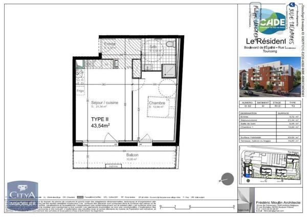 Appartement à louer 2 pièces 43.54m² Tourcoing (59000)