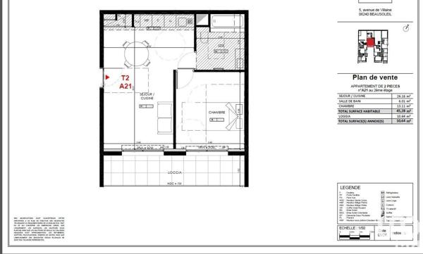 Appartement 2 pièces de 45 m² à Beausoleil (06240)