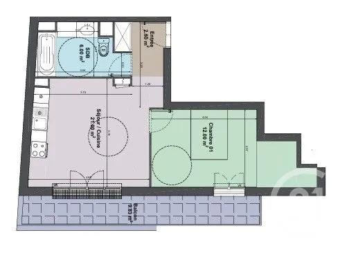 Appartement F2 à vendre  2 pièces - 44,50 m 2   THIAIS  - 94