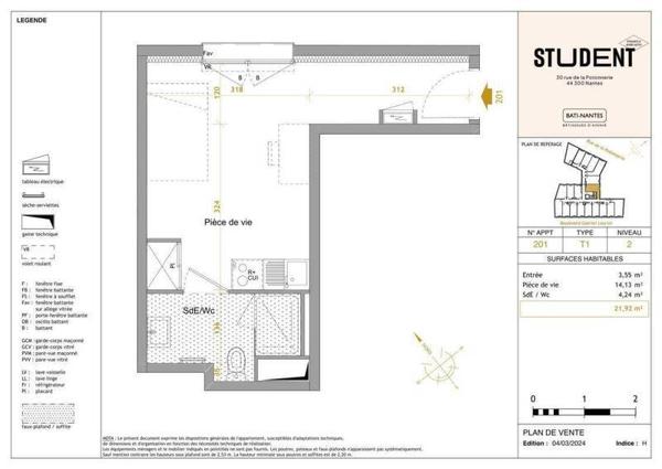 Appartement 1 pièce - 44300 Nantes -  Perverie