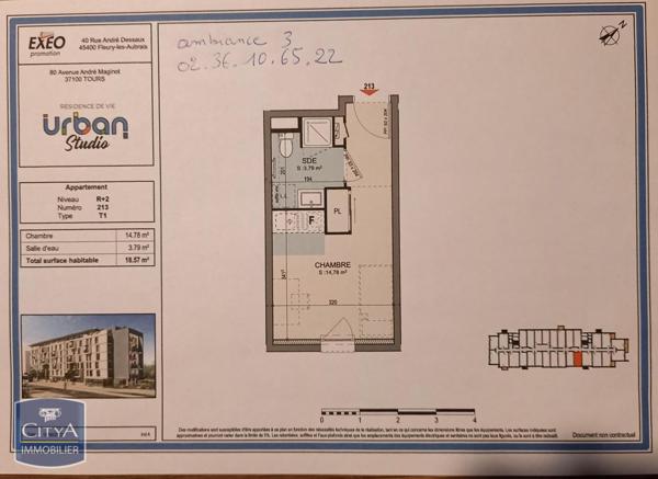 Appartement à louer 1 pièce 18.57m²