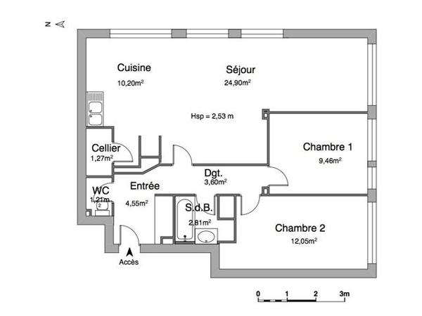 Location Appartement 3 pièces 70.1 m² - 111 RUE VICTOR HUGO Saint Cyr Sur Loire 37540