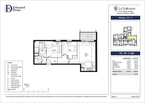 Appartement Etaples 3 pièces 58.4m² + balcon