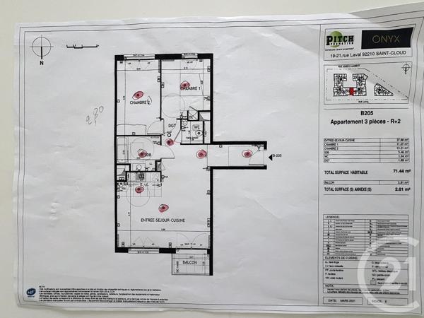 Appartement F3 à vendre  3 pièces - 71,66 m2 ST CLOUD - 92