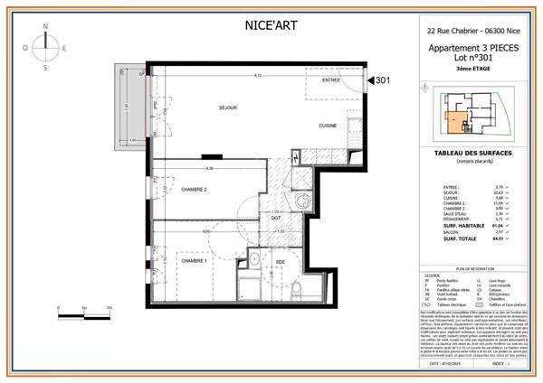 A VENDRE Appartement Nice 3 pièces 61.04 m2