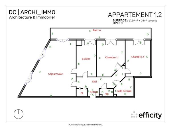 Appartement 4 pièces - 68 m² Exclusivité efficity