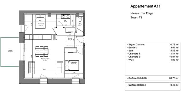 Appartement 3 pièces - 67 m2