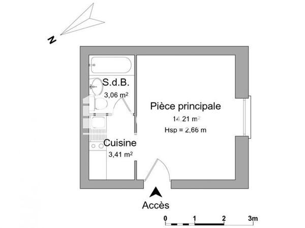 Location Studio meublé 20.68 m² - 12 PLACE CHARLES GRUET Bordeaux 33000