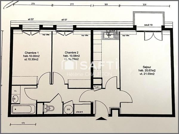 Appartement 2 chambres, balcon, parking, vendu loué