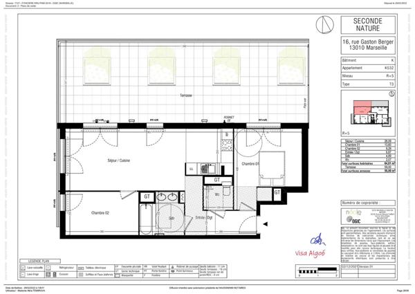 Appartement Marseille 3 pièce(s) de 64m2
