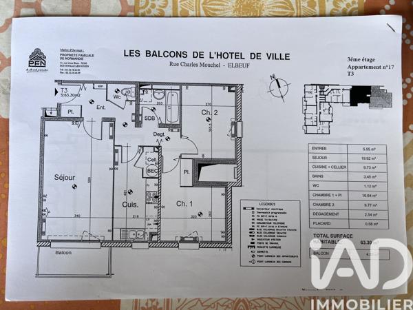Appartement à vendre 3 pièces 63,24 m² Elbeuf