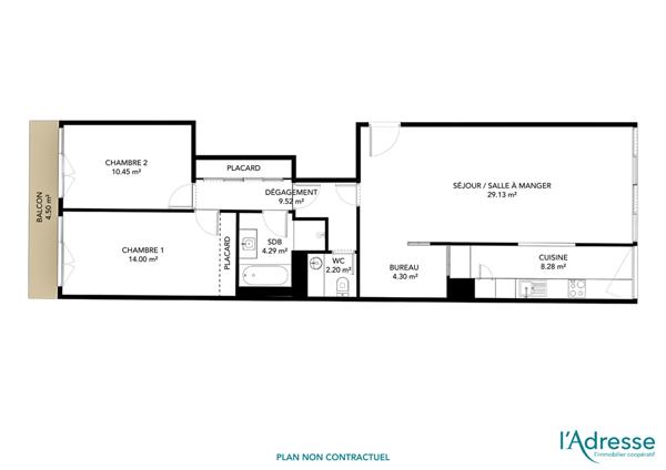 3 Pièces de 82 m² - Traversant avec balcon et chambres au calme absolu sur jardin arboré