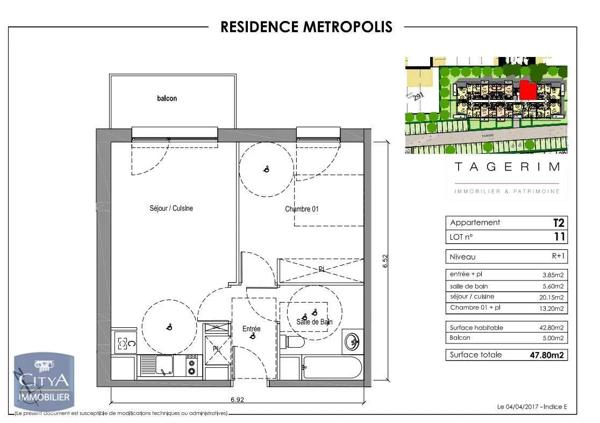 Appartement à louer 2 pièces 42.8m² Tourcoing (59200)