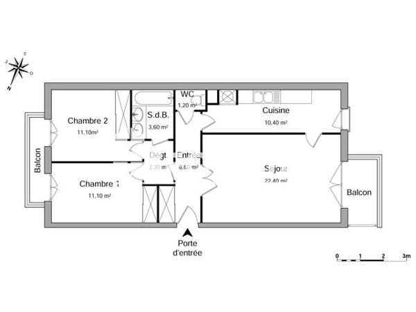 Location Appartement 3 pièces 68.7 m² - 105 QUAI DES CHEVILLARDS Lille 59000
