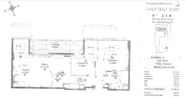 Appartement Ermont 3 pièces 61.99 m2